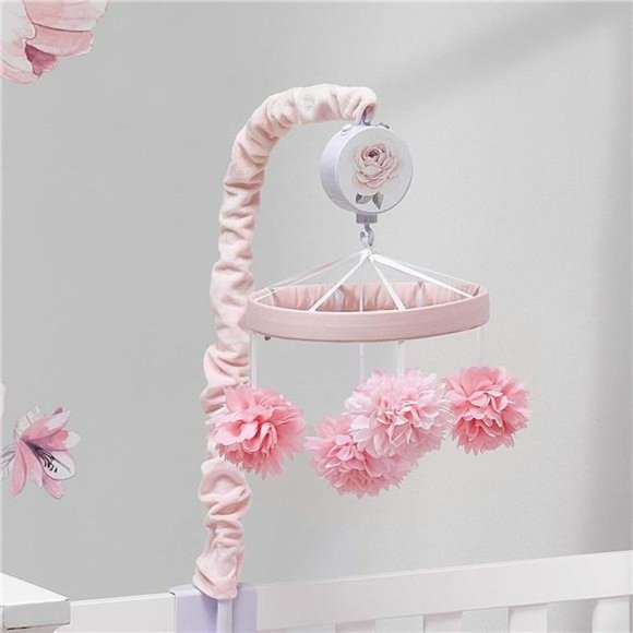 Lambs & Ivy Signature Botanical Baby Pink Floral Musical Baby Crib Mobile - Picture 4 of 6